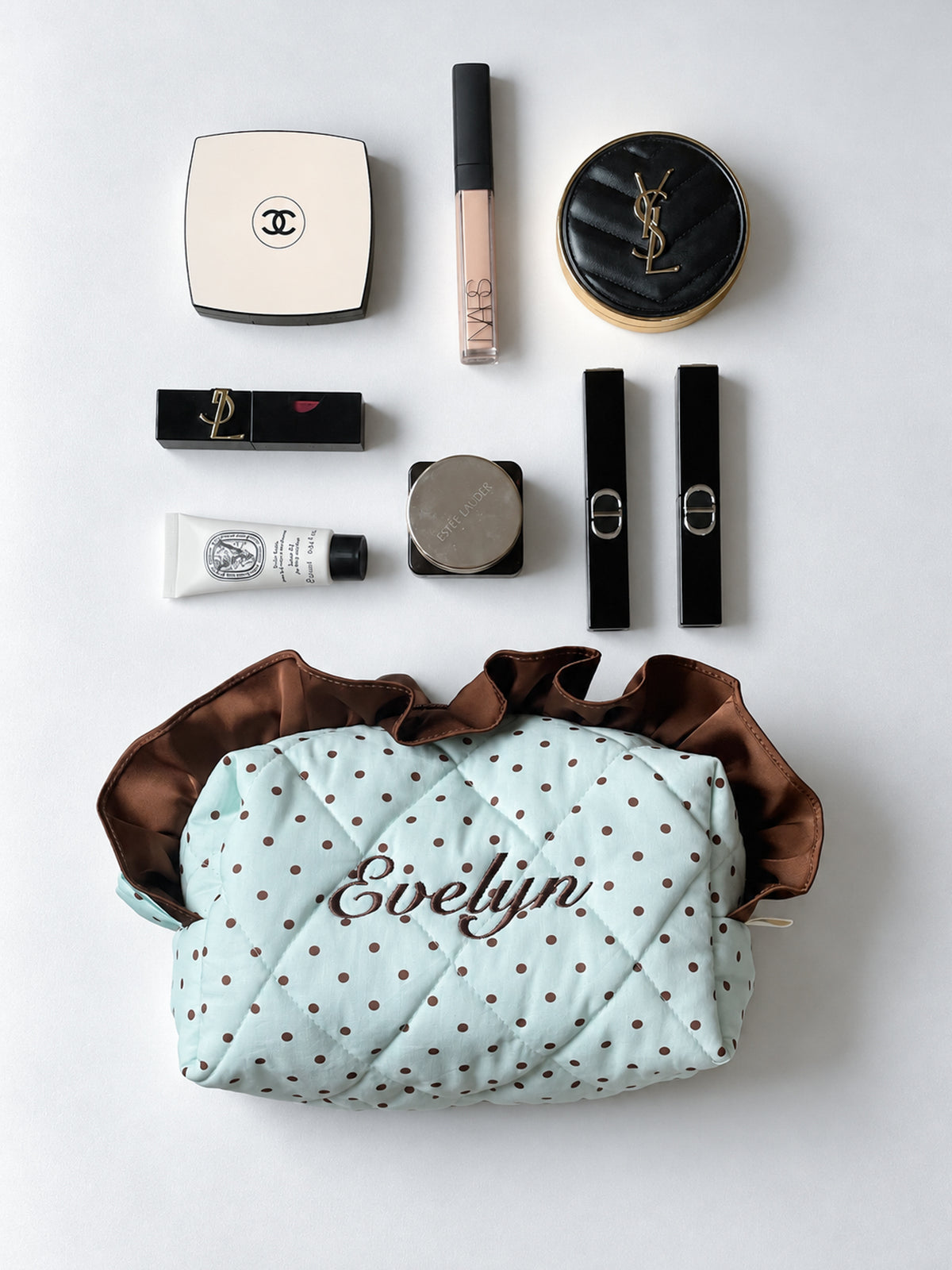 Makeup Pouch - Mint Ruffle - Custom Name