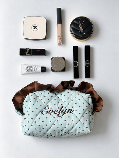 Makeup Pouch - Mint Ruffle - Custom Name