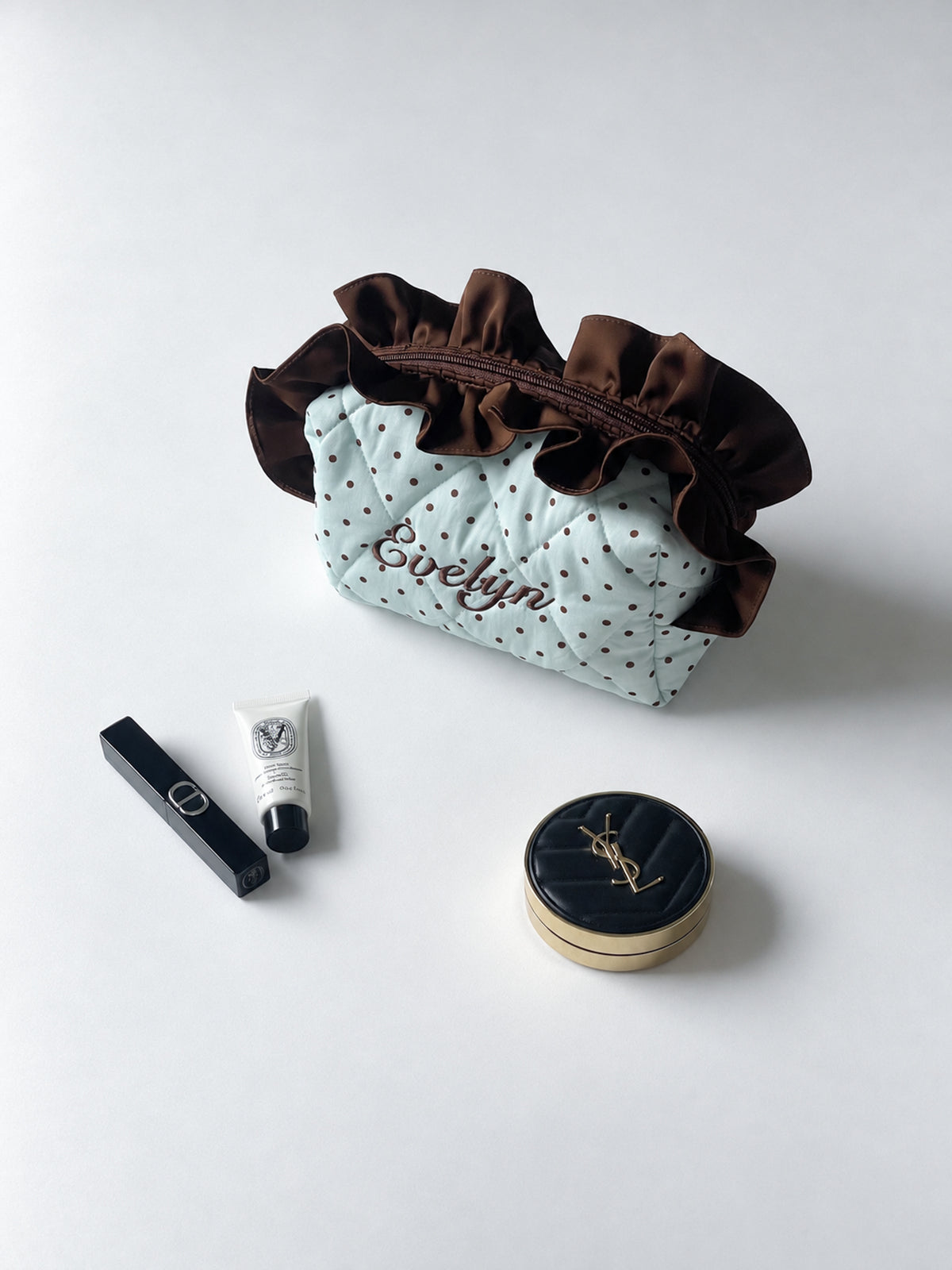 Makeup Pouch - Mint Ruffle - Custom Name