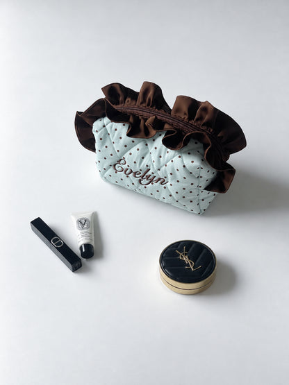 Makeup Pouch - Mint Ruffle - Custom Name
