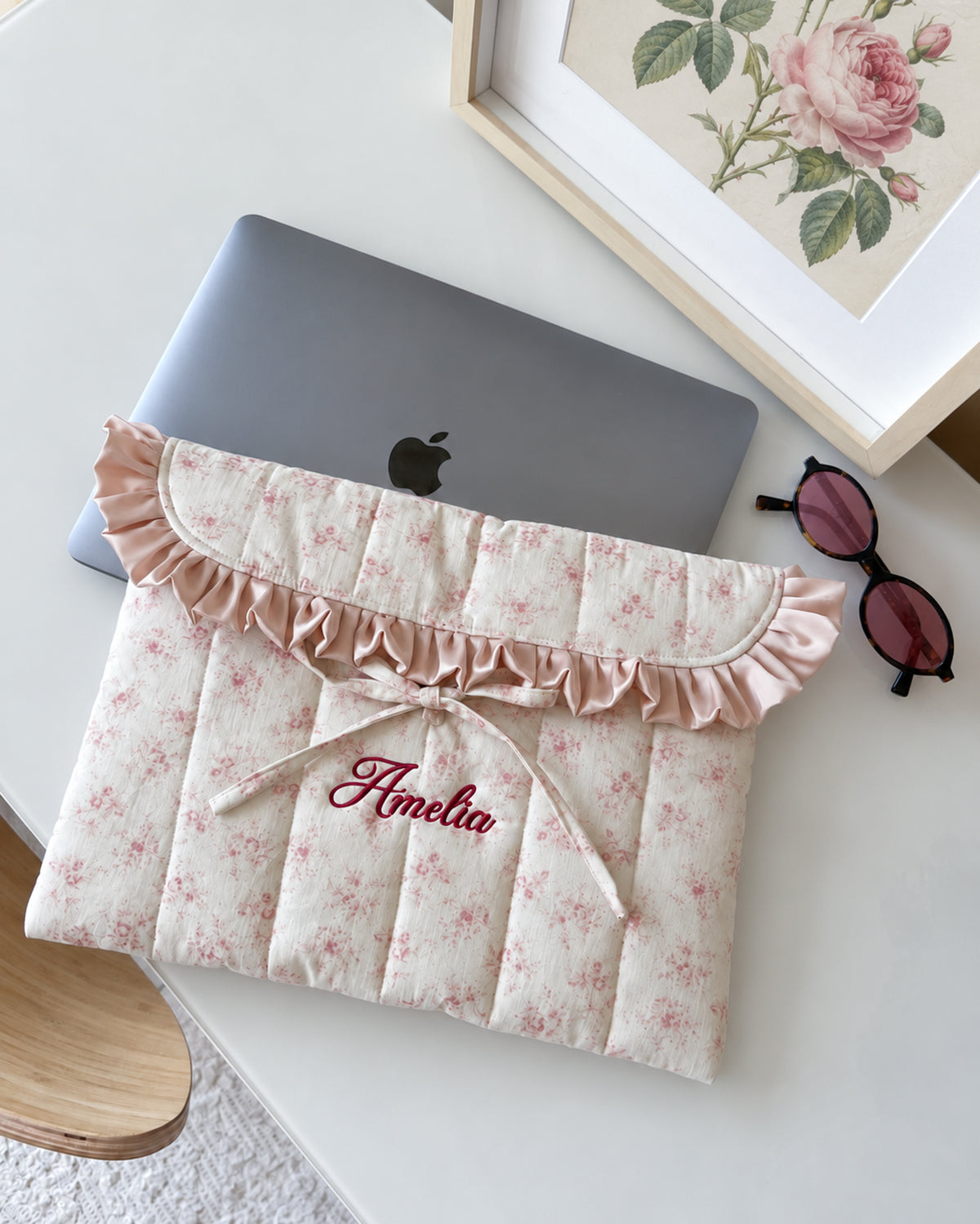 Laptop Sleeve - Poetic Bloom Ruffle - Custom Name