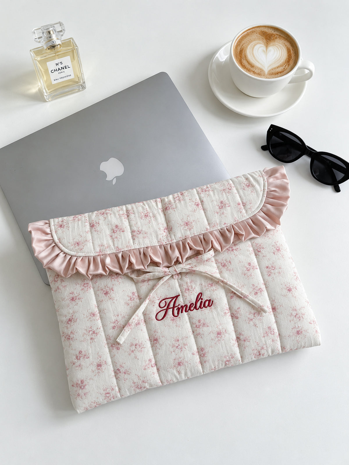 Laptop Sleeve - Poetic Bloom Ruffle - Custom Name