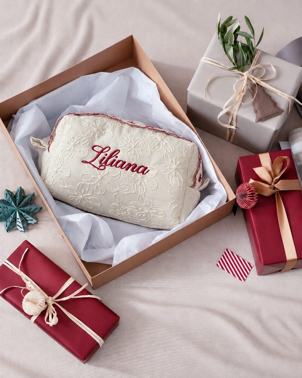Makeup Pouch - Ivory Garden - Custom Name