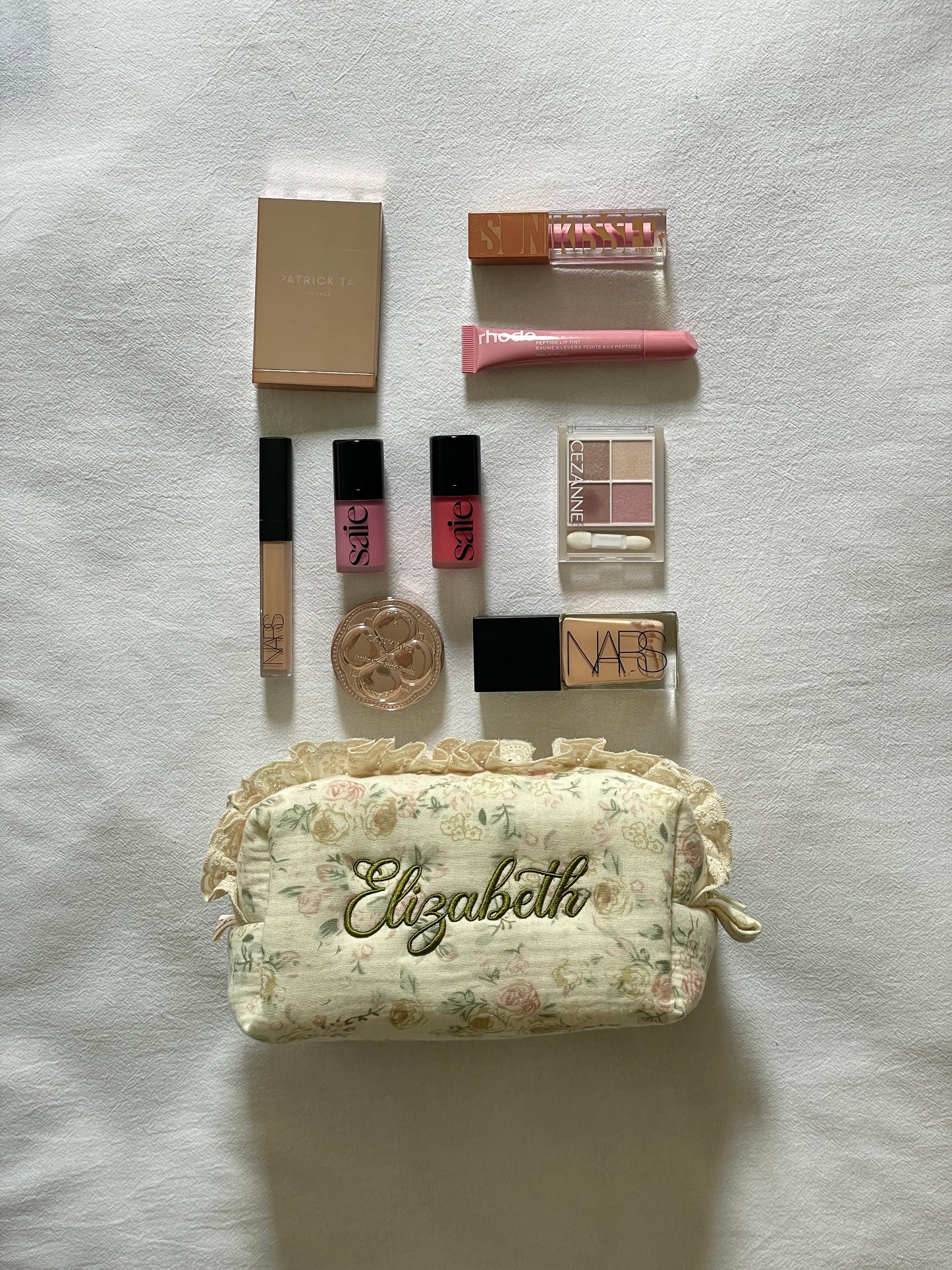 Makeup Pouch - Vintage Rose - Custom Name
