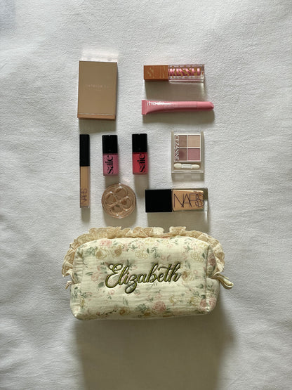 Makeup Pouch - Vintage Rose - Custom Name