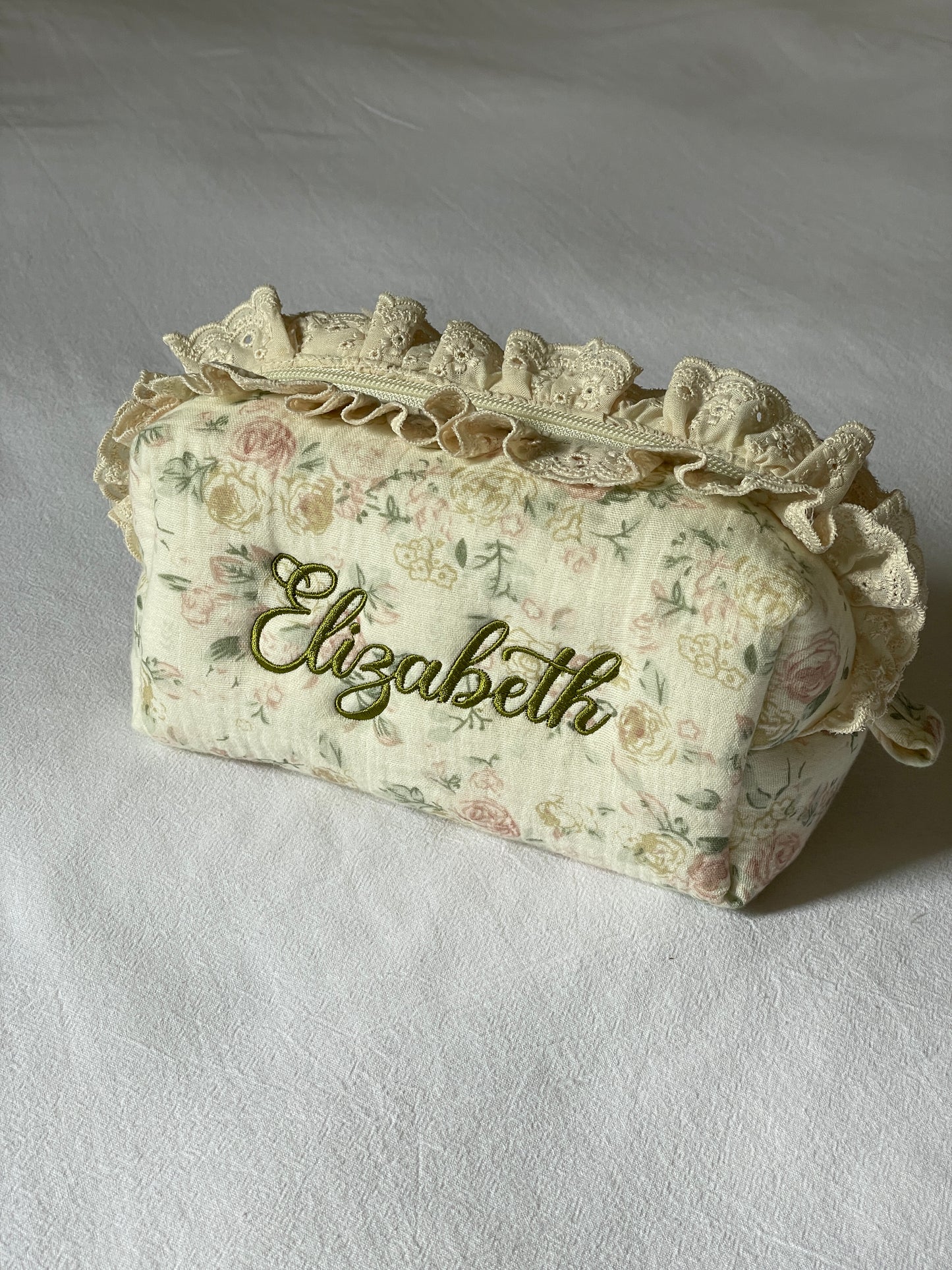 Makeup Pouch - Vintage Rose - Custom Name
