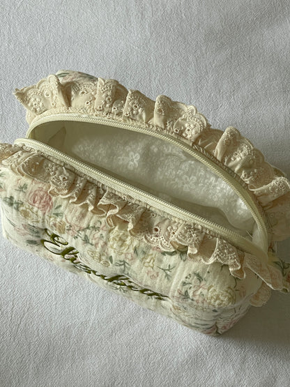 Makeup Pouch - Vintage Rose - Custom Name