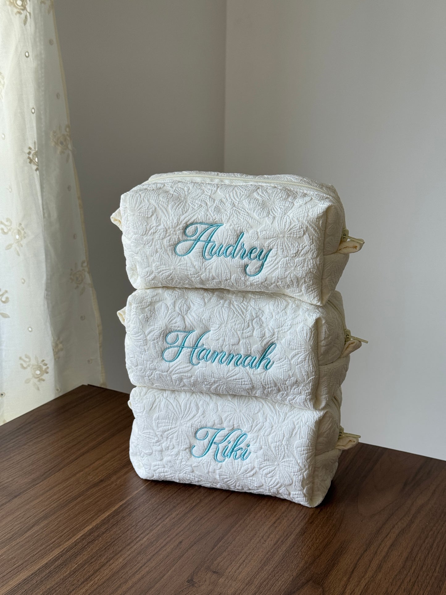 Makeup Pouch - White Garden - Custom Name