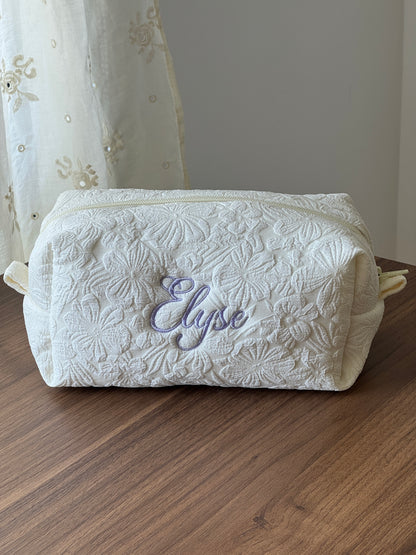 Makeup Pouch - White Garden - Custom Name