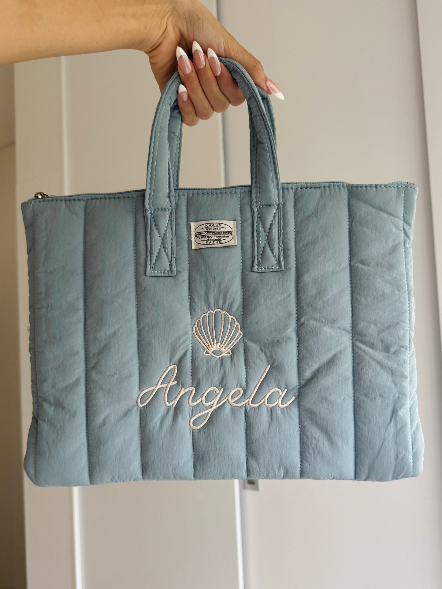 Personalized Blue Laptop Sleeve with Embroidered Name & Seashell - 13 inches