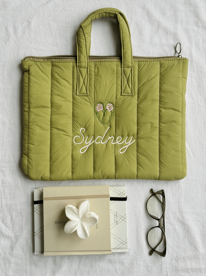 Personalized Olive Green Laptop Sleeve with Embroidered Name - 13 inches