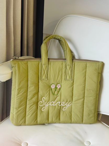Personalized Olive Green Laptop Sleeve with Embroidered Name - 13 inches