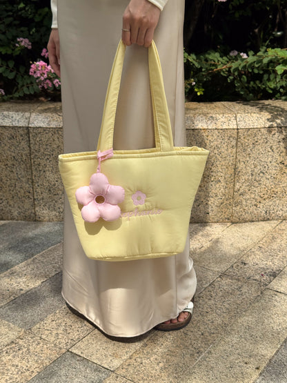 Personalized Puffer Shoulder Bag with Embroidered Name & Flower - 14x10 inches