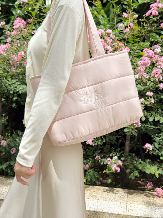 Personalized Puffer Shoulder Bag with Embroidered Name - 16x12 inches