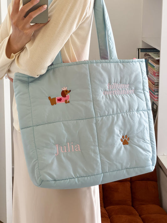 Personalized Puffer Shoulder Bag with Embroidered Name & Text - 18x15 inches