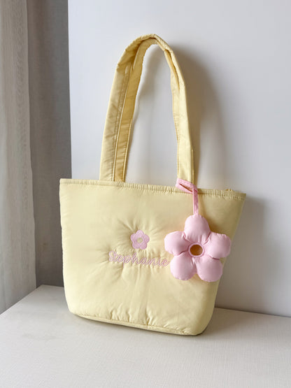 Personalized Puffer Shoulder Bag with Embroidered Name & Flower - 14x10 inches