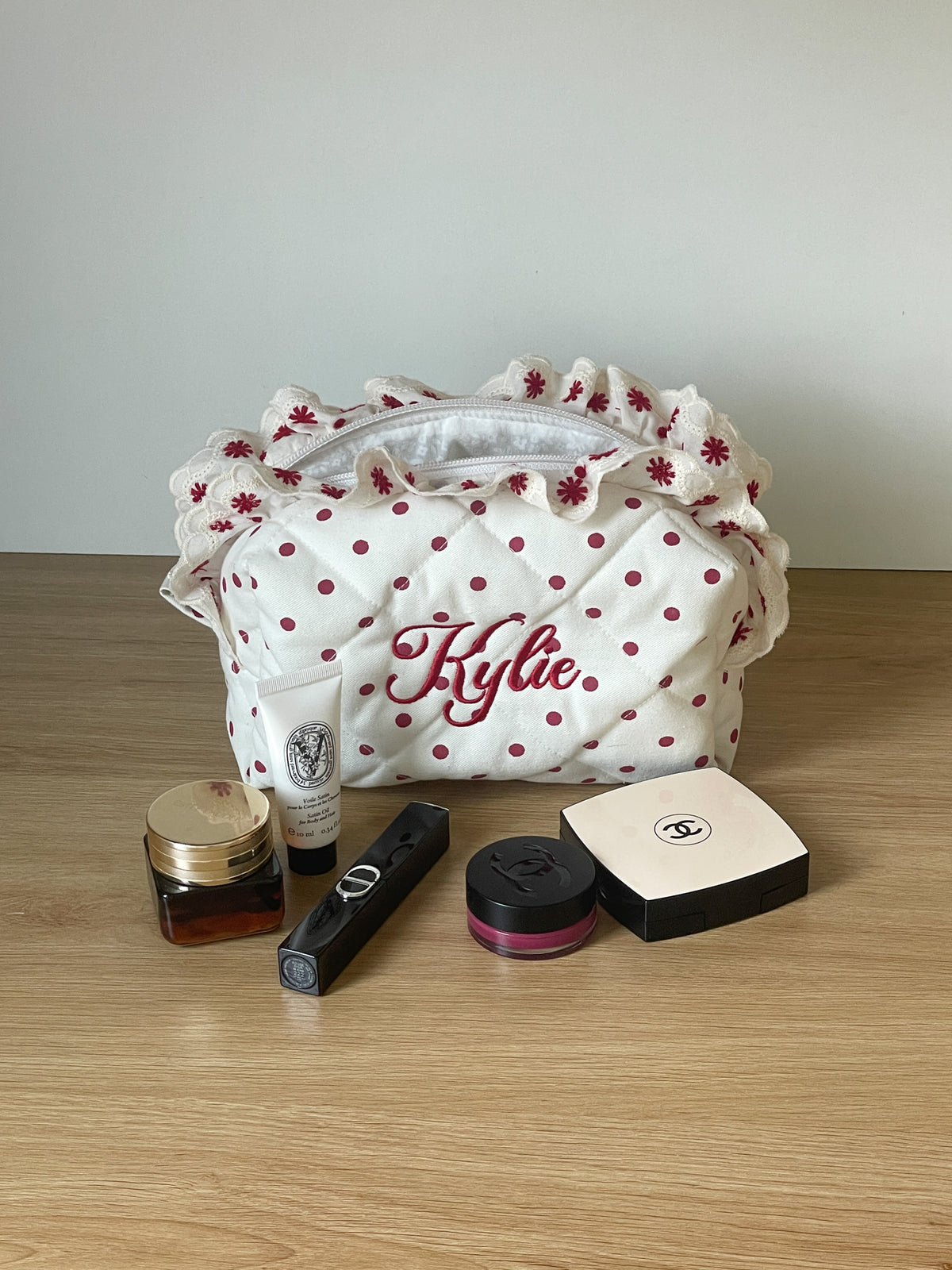 Makeup Pouch - Scarlet Ruffle - Custom Name