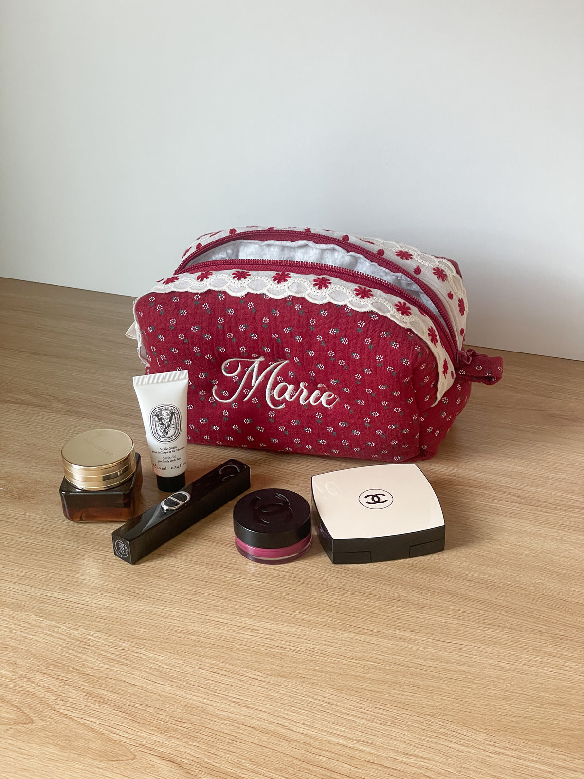 Makeup Pouch - Vintage Berry - Custom Name