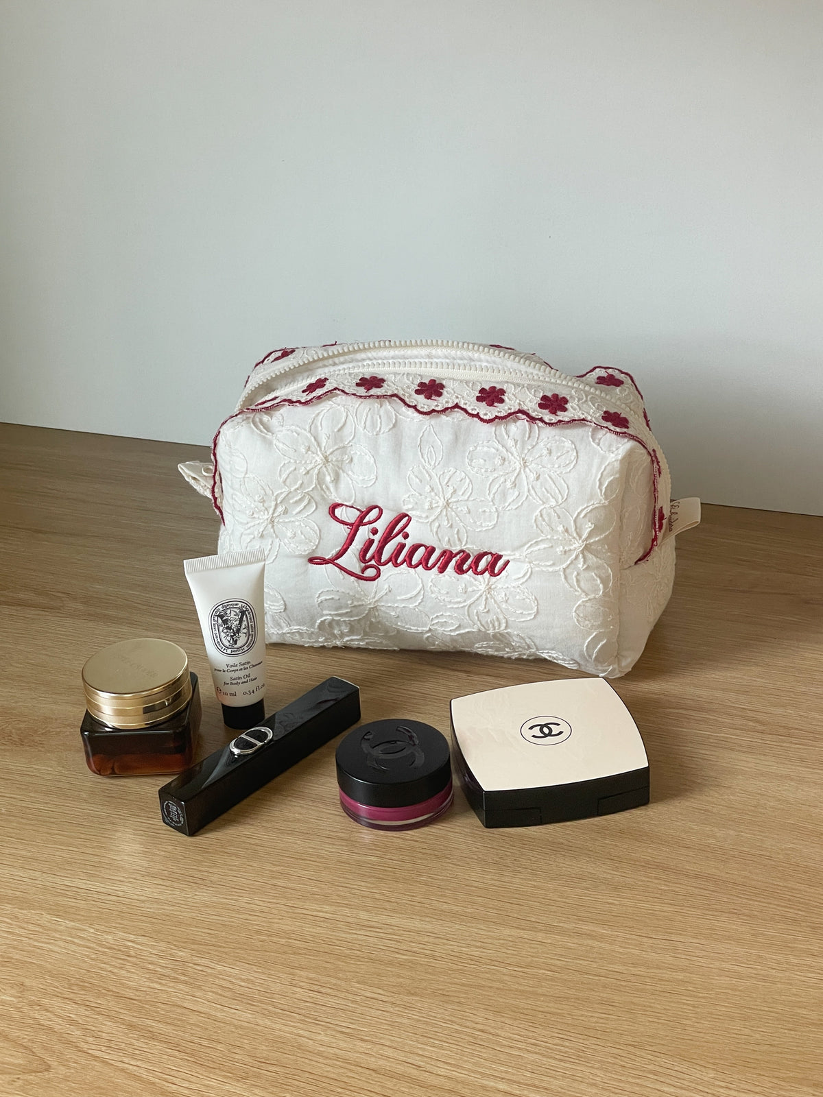 Makeup Pouch - Ivory Garden - Custom Name