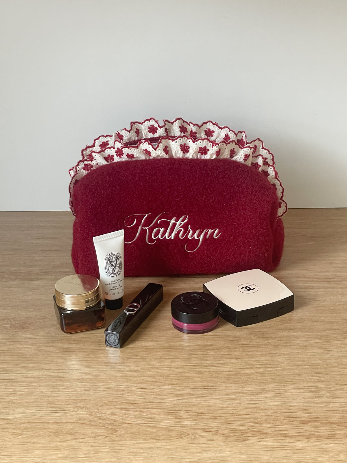Makeup Pouch - Velvet Ruffle - Custom Name