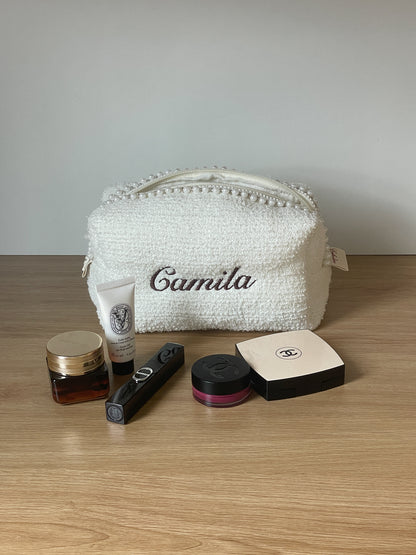 Makeup Pouch - Ivory Pearls - Custom Name