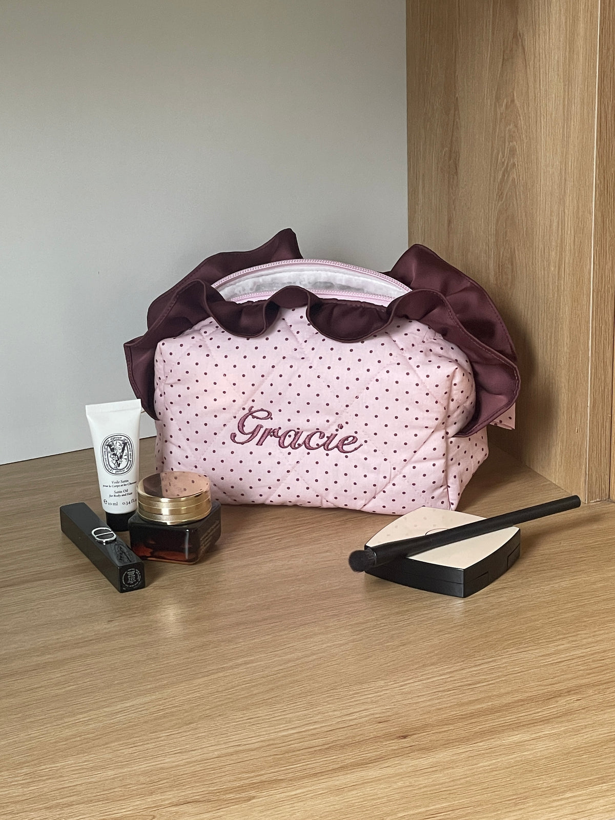 Makeup Pouch - Blush Ruffle  - Custom Name