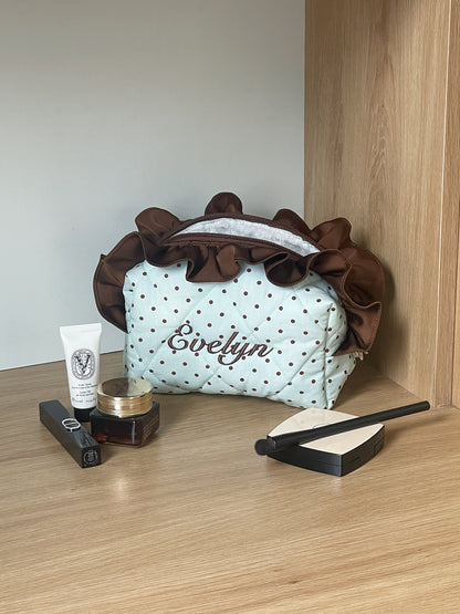 Makeup Pouch - Mint Ruffle - Custom Name