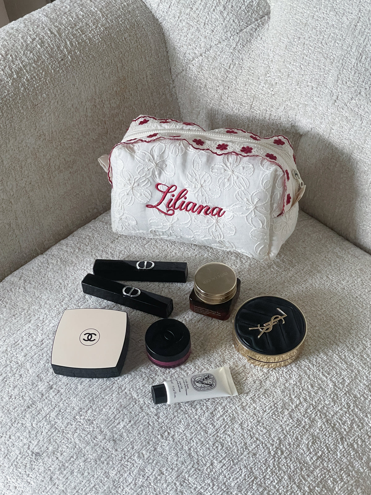 Makeup Pouch - Ivory Garden - Custom Name