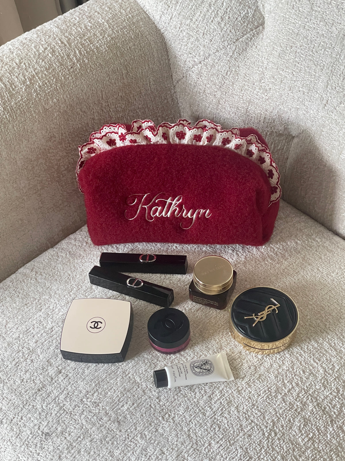 Makeup Pouch - Velvet Ruffle - Custom Name