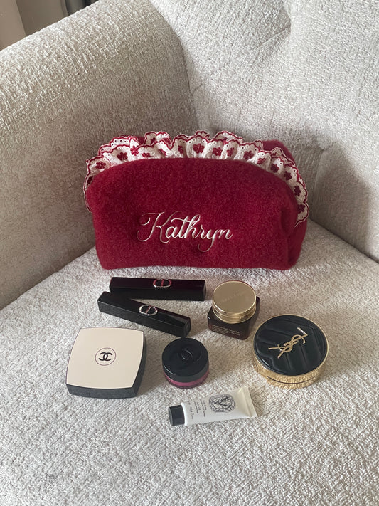 Makeup Pouch - Velvet Ruffle - Custom Name