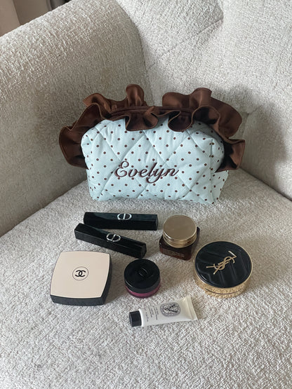 Makeup Pouch - Mint Ruffle - Custom Name