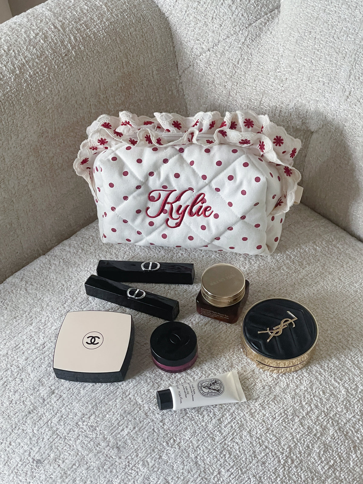 Makeup Pouch - Scarlet Ruffle - Custom Name