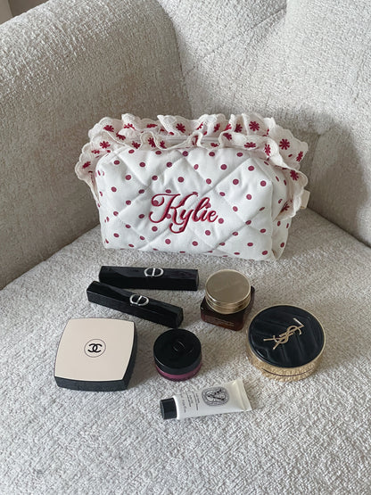 Makeup Pouch - Scarlet Ruffle - Custom Name