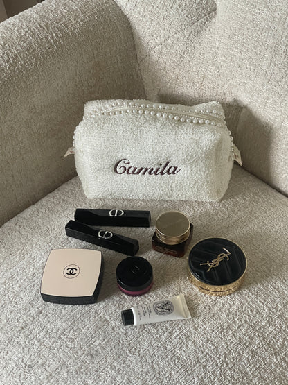 Makeup Pouch - Ivory Pearls - Custom Name