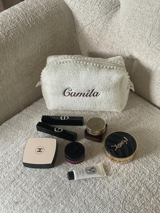 Makeup Pouch - Ivory Pearls - Custom Name