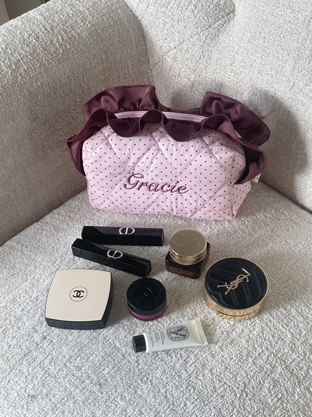 Makeup Pouch - Blush Ruffle  - Custom Name