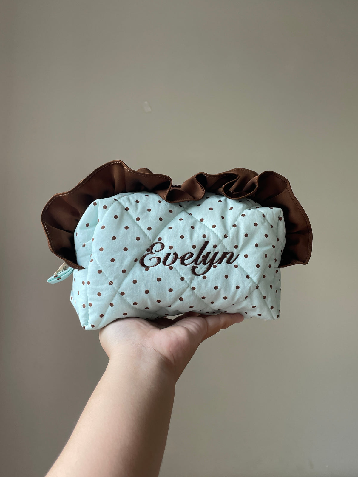 Makeup Pouch - Mint Ruffle - Custom Name