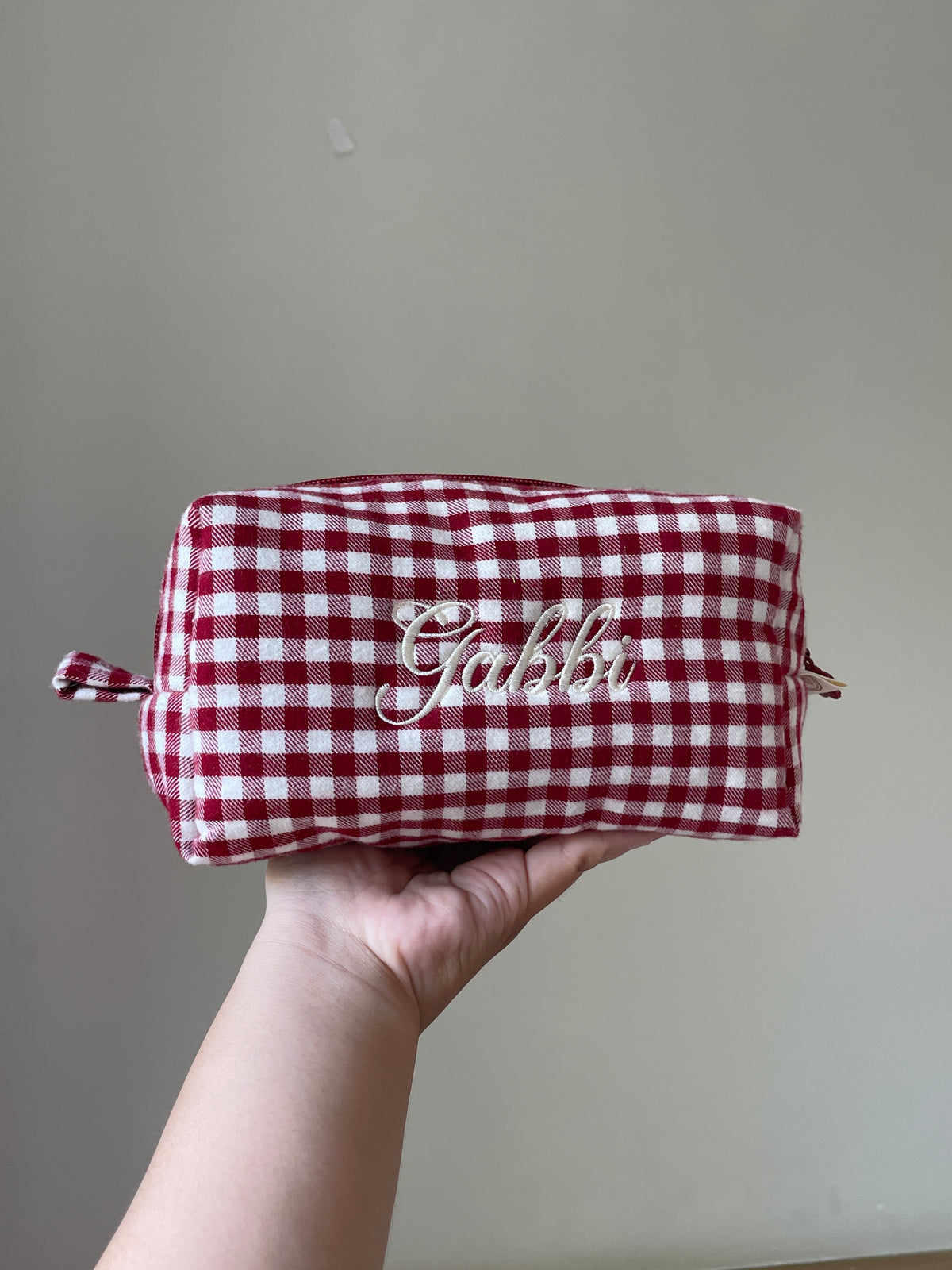 Makeup Pouch - Ruby Gingham - Custom Name