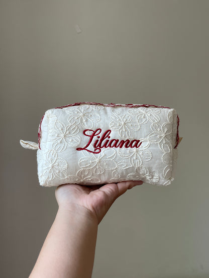 Makeup Pouch - Ivory Garden - Custom Name