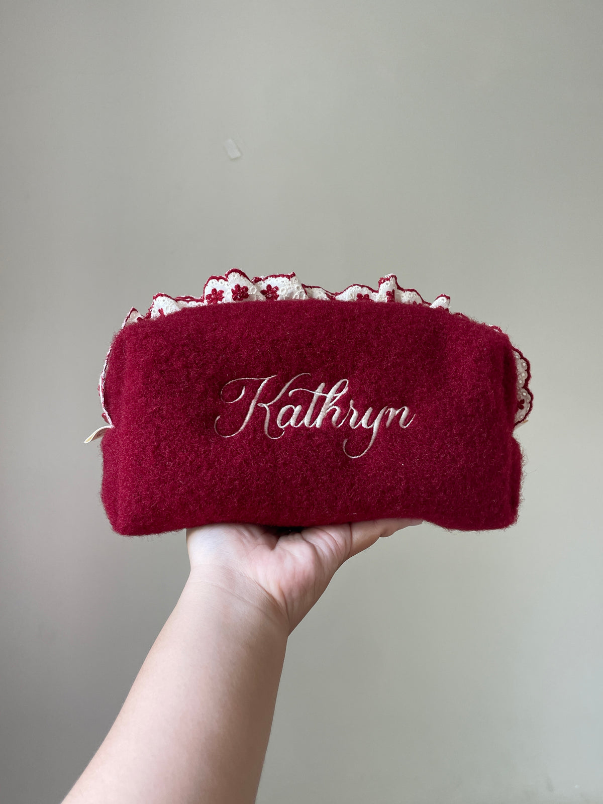 Makeup Pouch - Velvet Ruffle - Custom Name