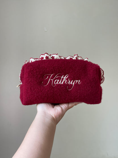 Makeup Pouch - Velvet Ruffle - Custom Name