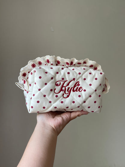 Makeup Pouch - Scarlet Ruffle - Custom Name