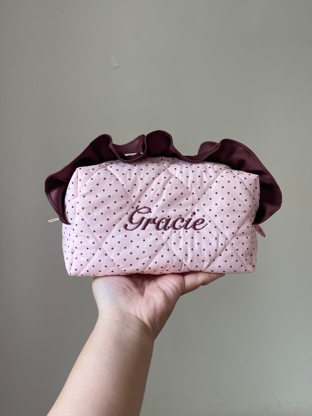 Makeup Pouch - Blush Ruffle  - Custom Name