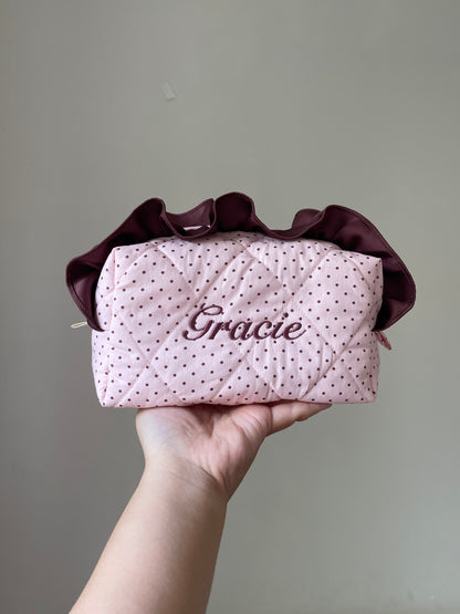 Makeup Pouch - Blush Ruffle  - Custom Name
