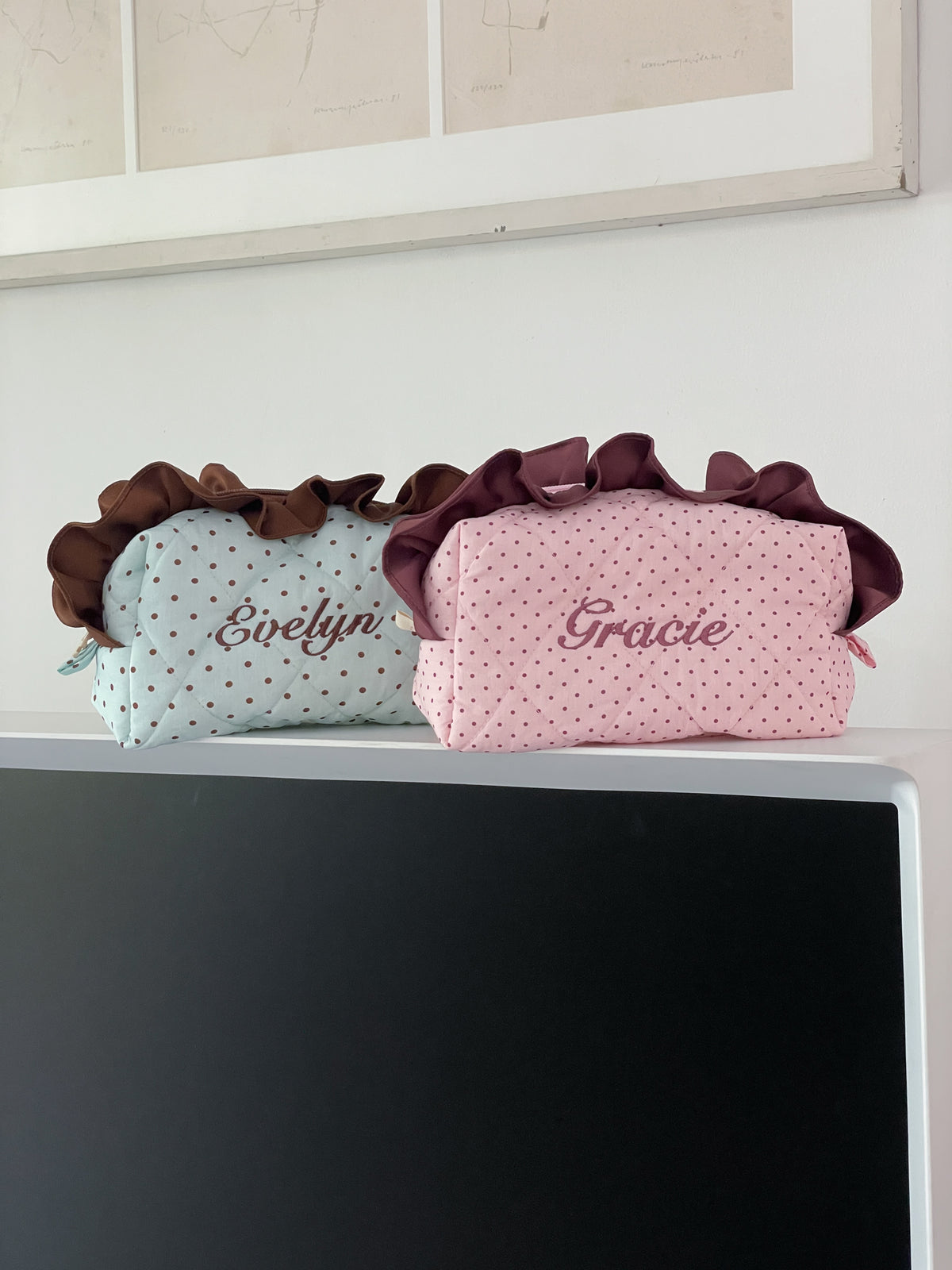 Makeup Pouch - Mint Ruffle - Custom Name