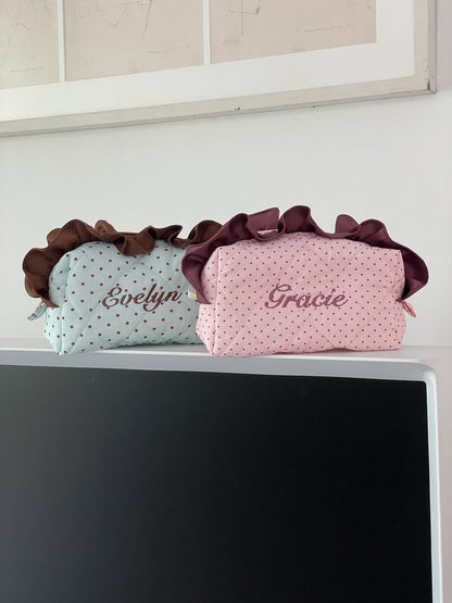 Makeup Pouch - Mint Ruffle - Custom Name