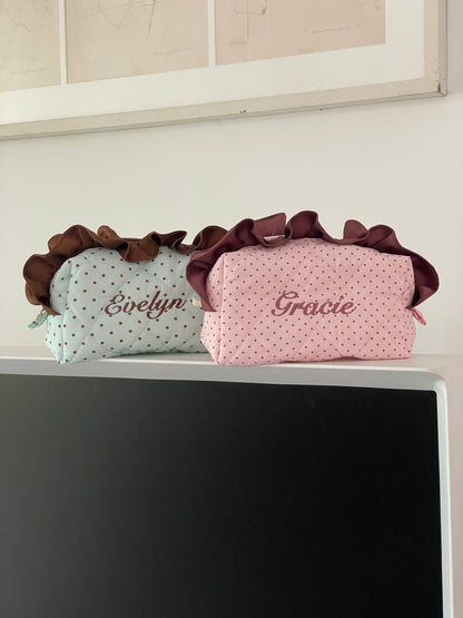 Makeup Pouch - Blush Ruffle  - Custom Name