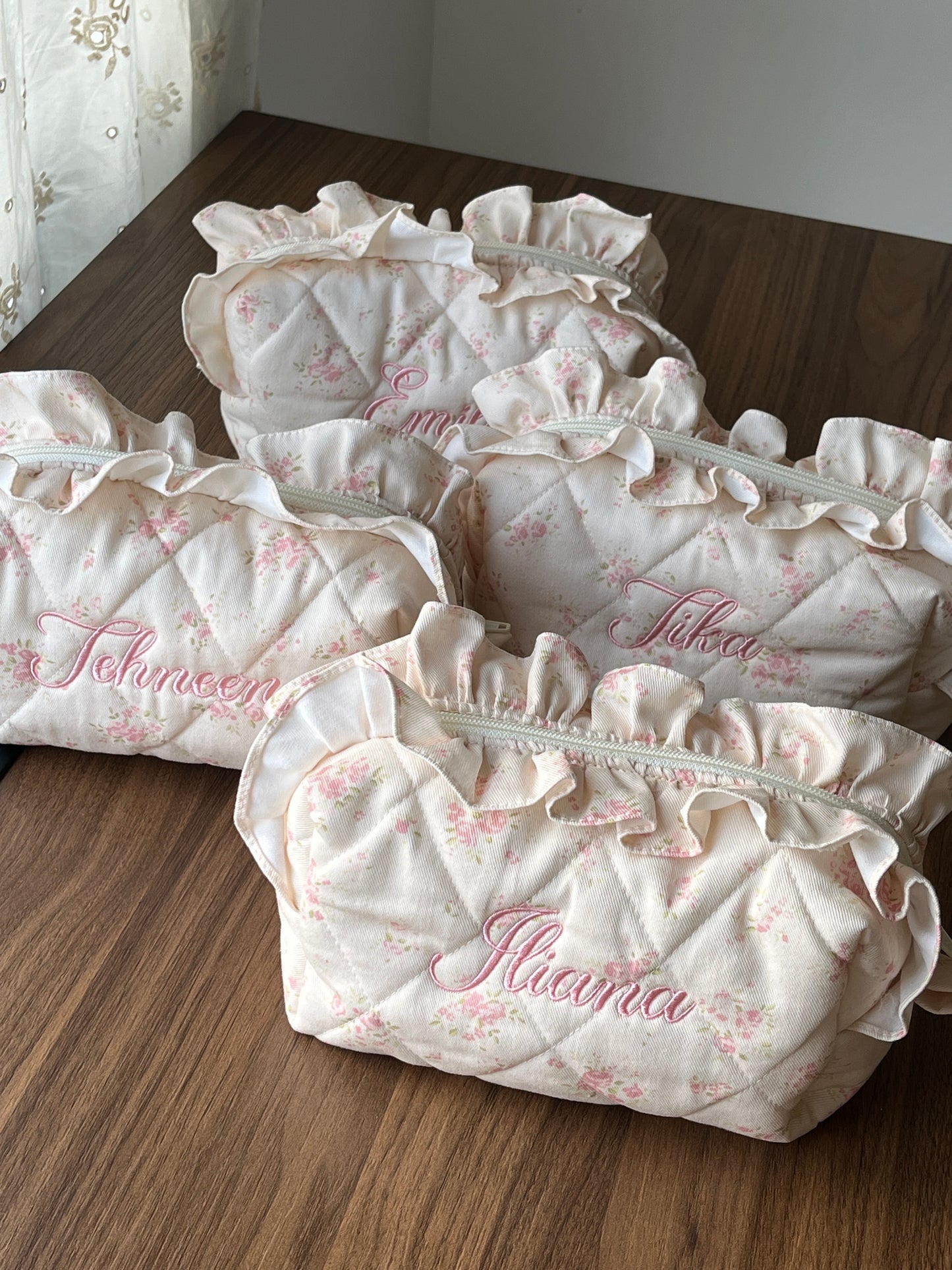 Makeup Pouch - Vanilla Rose - Custom Name