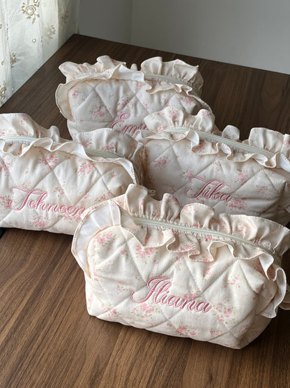 Makeup Pouch - Vanilla Rose - Custom Name