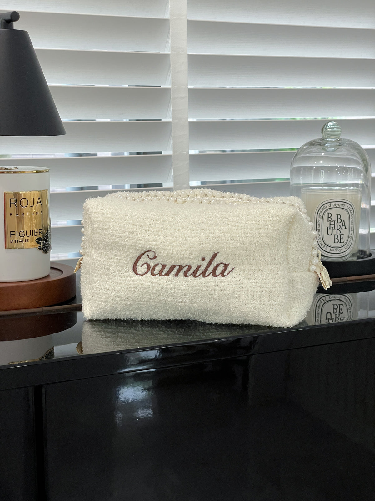 Makeup Pouch - Ivory Pearls - Custom Name